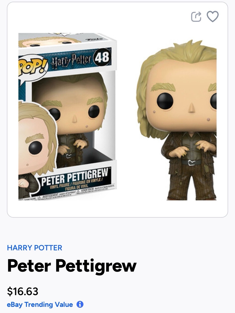 Funko POP! Peter Pettigrew Blonde Vinyl Figure - Brown Outfit- 48